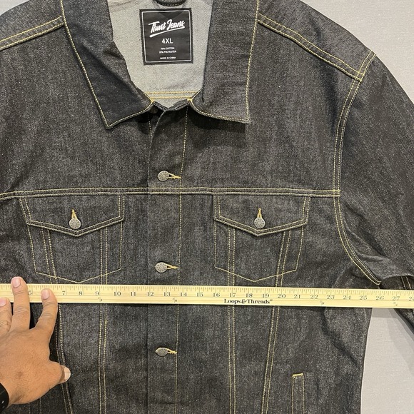 Denim Trucker Jacket Mens 4XL Blac Biker Grunge Trust Jeans Big & Tall Coat - Picture 6 of 8